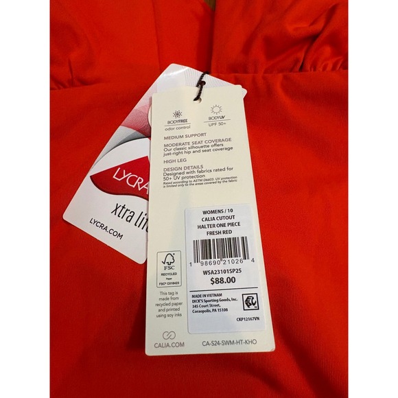New Calia Cutout Halter One Piece Swimsuit Fresh Red Lycra Sport Size 10 $88 - Picture 6 of 12